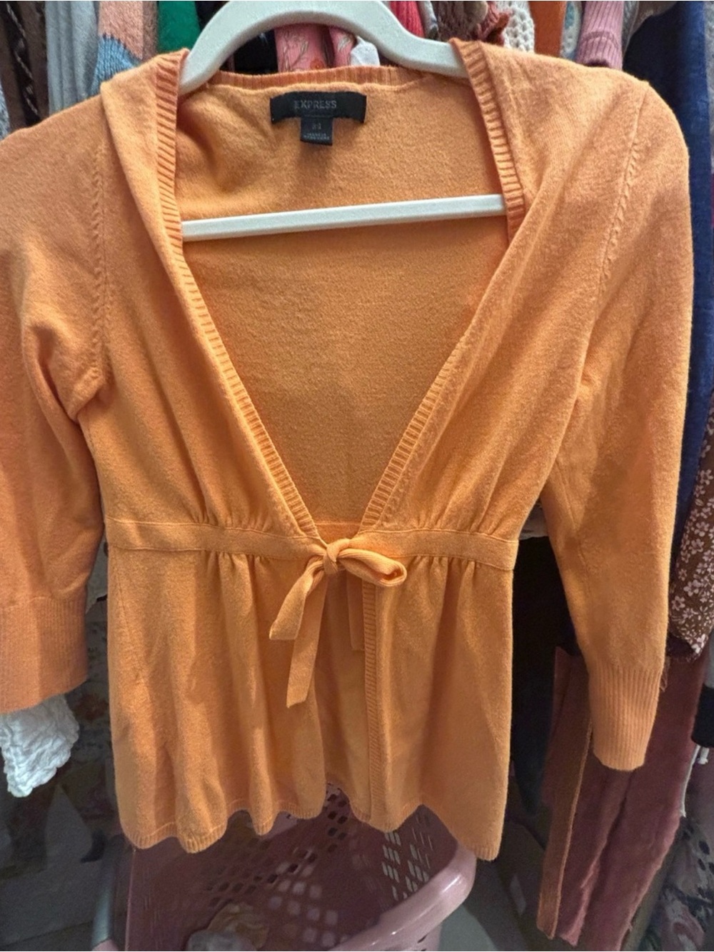 Express Orange Open-Front Tie-Waist Cardigan
